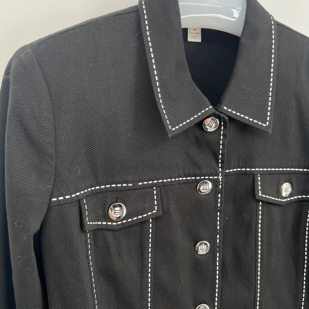 St. John Sport Black Trucker Jacket Paillettes Nautical‎ Ribbon Size M